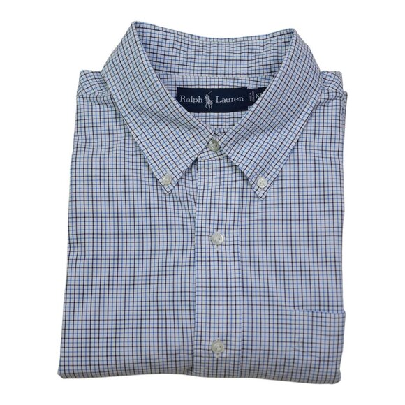Ralph Lauren Mens XL Button-Down Shirt Checkered 100% Cotton Long Sleeve - Picture 1 of 13